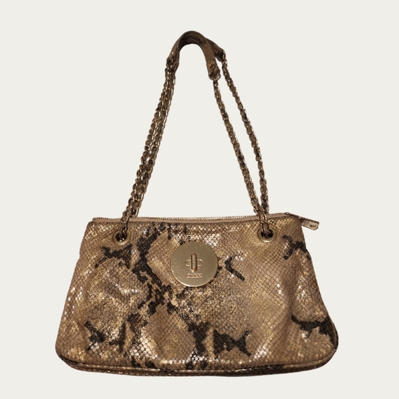 DKNY Beige Gold Snake Print Convertible Shoulder/ Crossbody Bag With Chain Strap - Picture 3 of 16